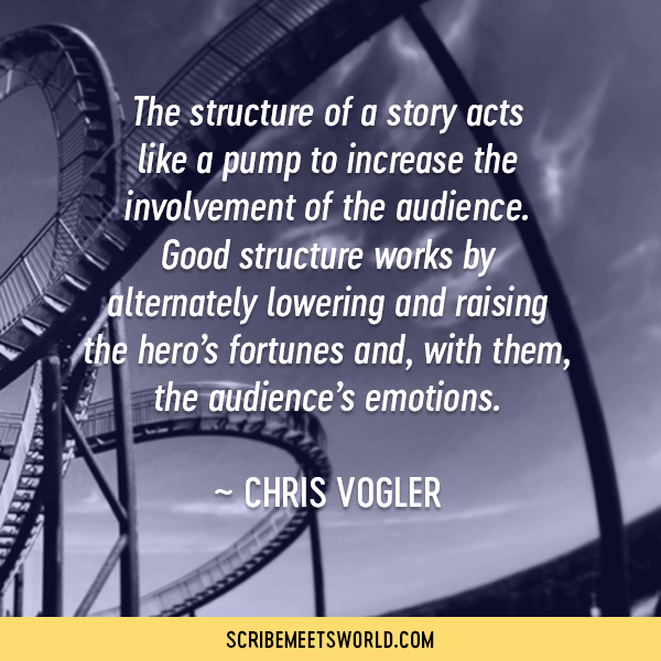 The structure of a story acts like a pump to increase the involvement of the audience. Good structure works by alternately lowering and raising the hero’s fortunes and, with them, the audience’s emotions. ~ Chris Vogler